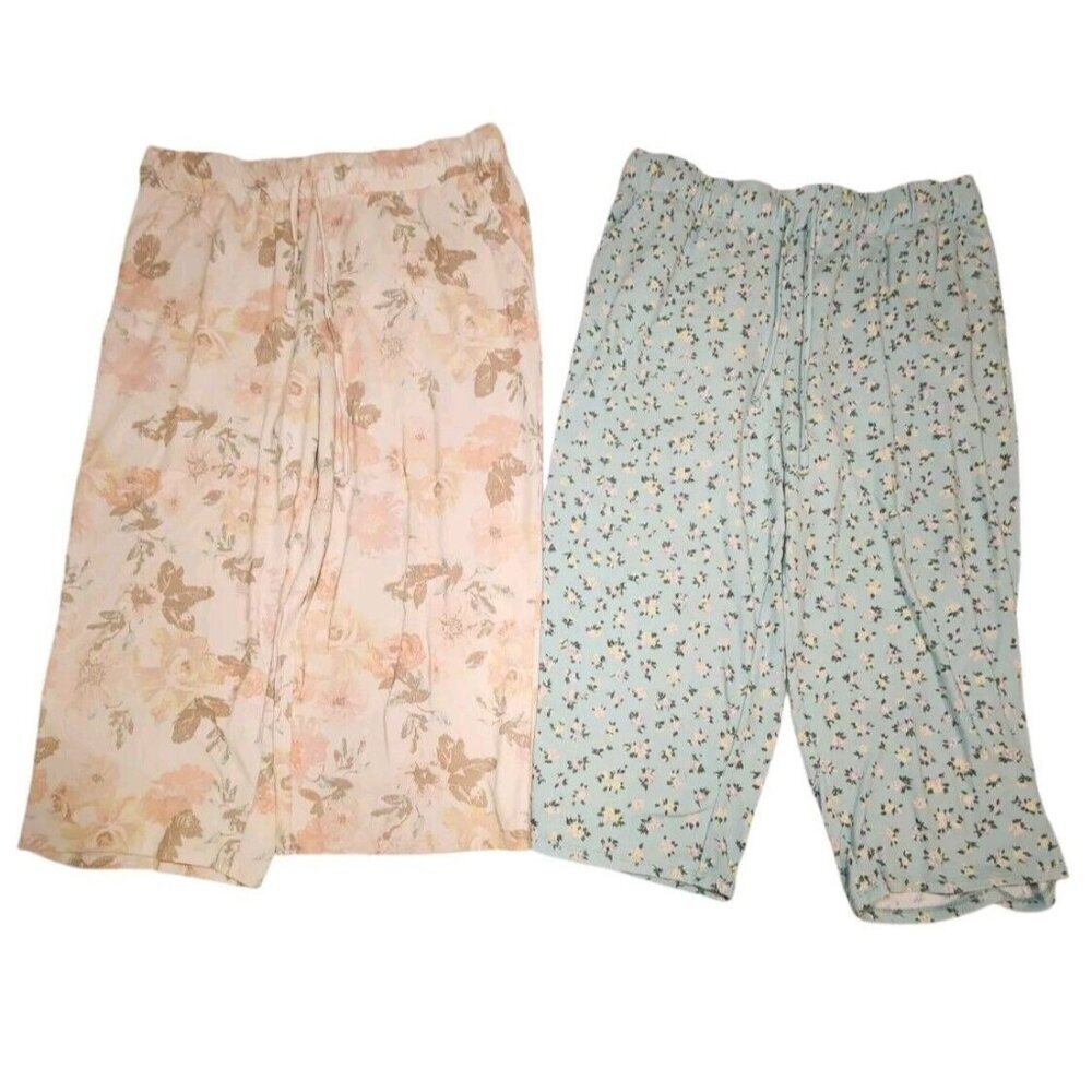 Love Fire Women's Floral Pajama Bottoms Pull On Pants Pockets Size 1X (Lot Of 2)